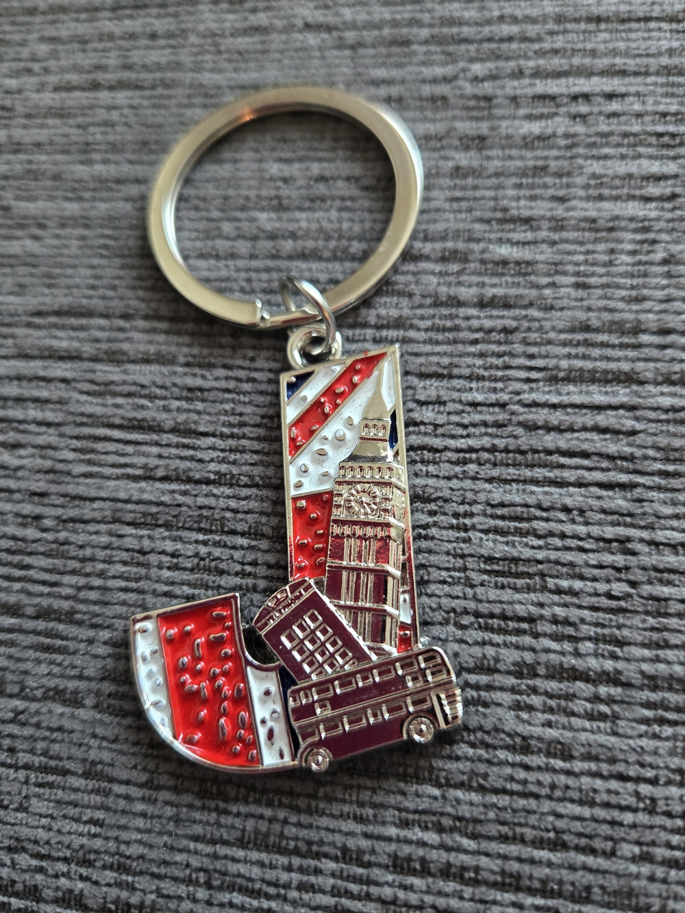 London Landmark Letter J Red Enamel Keychain